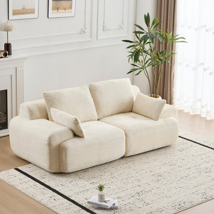 Moderne Kompressions-Matratzen-Sofa, 2-Sitzer großes Ecksofa für das Wohnzimmer, Haustierfreundliches Wolkenmodul-Sofa, Samtstoff, extra tiefe Zweier-Sitzbank, keine Montage erforderlich, Beige