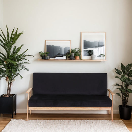Moderne Samt-Loveseat-Sofa mit Holzarmlisten Bürositz 2-3 Sitze