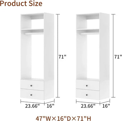 Schrankorganisationssystem mit Schubladen, Einbauschrank-Organizer und Aufbewahrung, Kleiderschrank mit Regalen, DIY-Holz-Kleiderstangen zum Aufhängen von Kleidung (47" B x 16" T x 71" H)