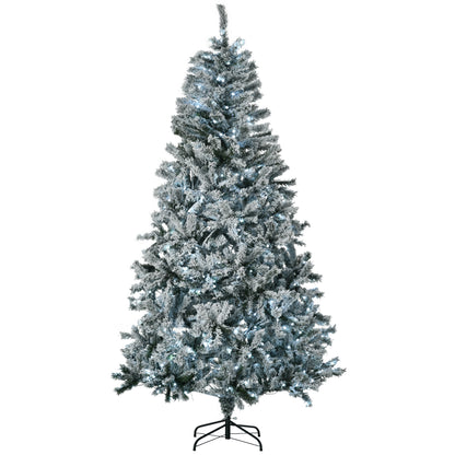 HOMCOM 2,3 m Künstlicher Weihnachtsbaum mit Flocke und kalten weißen LED-Lichtern