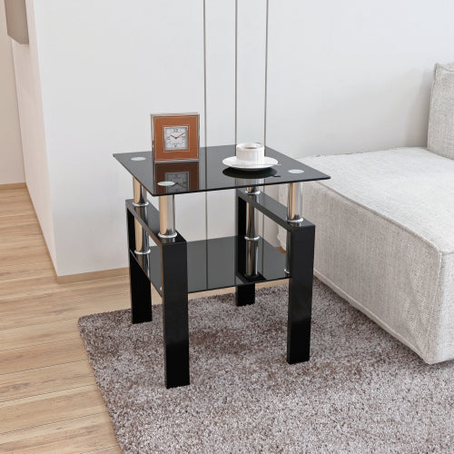 1-teiliges modernes gehärtetes Glas-Teetisch Couchtisch Beistelltisch, quadratischer Tisch für das Wohnzimmer, schwarz