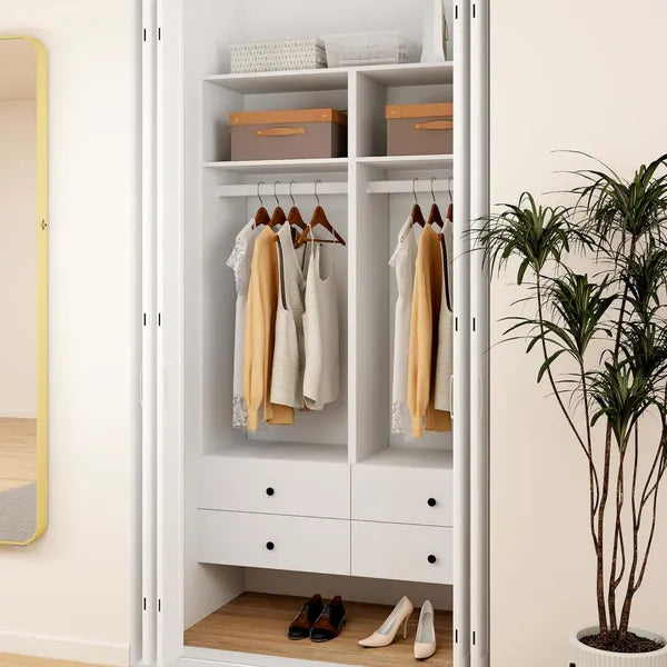 Schrankorganisationssystem mit Schubladen, Einbauschrank-Organizer und Aufbewahrung, Kleiderschrank mit Regalen, DIY-Holz-Kleiderstangen zum Aufhängen von Kleidung (47" B x 16" T x 71" H)