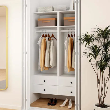 Schrankorganisationssystem mit Schubladen, Einbauschrank-Organizer und Aufbewahrung, Kleiderschrank mit Regalen, DIY-Holz-Kleiderstangen zum Aufhängen von Kleidung (47" B x 16" T x 71" H)