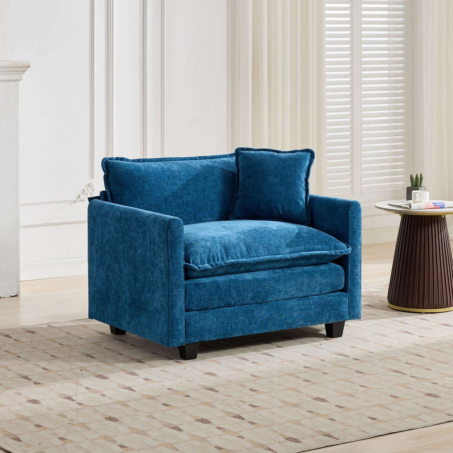 Cloud-Sofa Einzelsitz Armlehnen nicht enthalten, modernes Ecksofa, für Wohnzimmer, Schlafzimmer und Wohnung, bequeme zweischichtige gepolsterte Sitzkissen, atmungsaktiver Chenille-Stoff, Blau