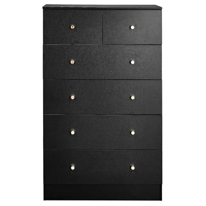 Black Matte Finish Particleboard With Melamine Veneer, 66*40*111cm, 4+2 Drawer Cabinet, Matte Gold Handles