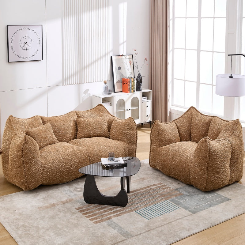 Komprimierter Plüsch-Sitzsack-Sofa-Couch – Mit hochfestem Schaumstoff gefüllt, ultra-weicher Bouclé-Liegestuhl für eine oder zwei Personen, gemütliche Sitzgelegenheit im Wohnzimmer zum Lesen, Spielen und Entspannen, platzsparend vakuumverpackt