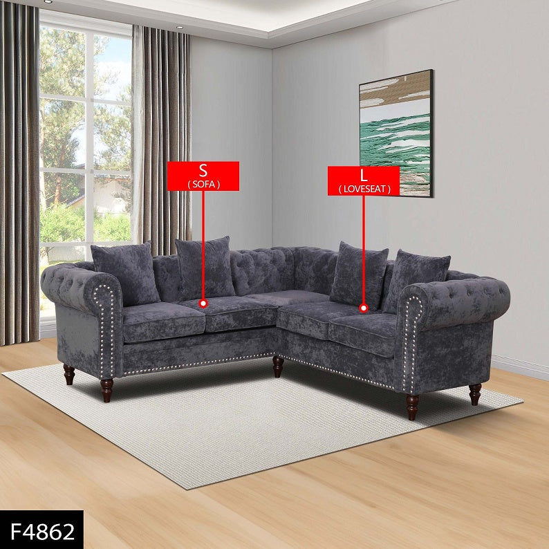 Schwarzes Flanell 2-teiliges Sofa-Set für das Wohnzimmer
