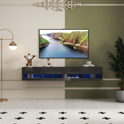 180 Wandmontierter Schwebender 80-Zoll-Fernseherständer mit 20-farbigen LEDs und Ladestation