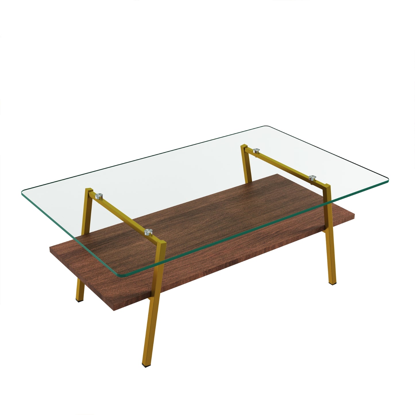 Rechteckiger Couchtisch, Tafelplatte aus Sicherheitsglas mit goldenen Metallbeinen, moderner Tisch für das Wohnzimmer,