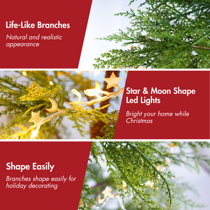 6 Feet Artificial Full Christmas Tree Includes LED Lights And Metal Stand, 612 Tips Full Tree,Xmas Decoration