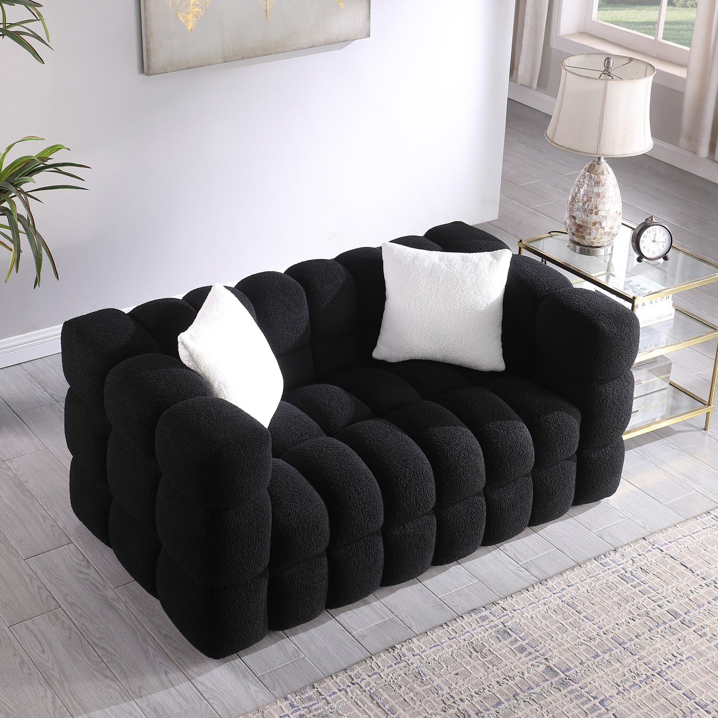 62,2 Länge, 35,83 Zoll Tiefe, menschliche Körperstruktur für US-Amerikaner, Marshmallow-Sofa, Bouclé-Sofa, SCHWARZ Farbe, 2-Sitzer