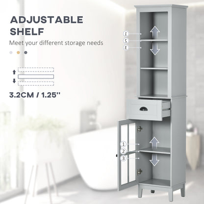 Schlanker Badezimmerschrank mit Tür und Regalen als Turm