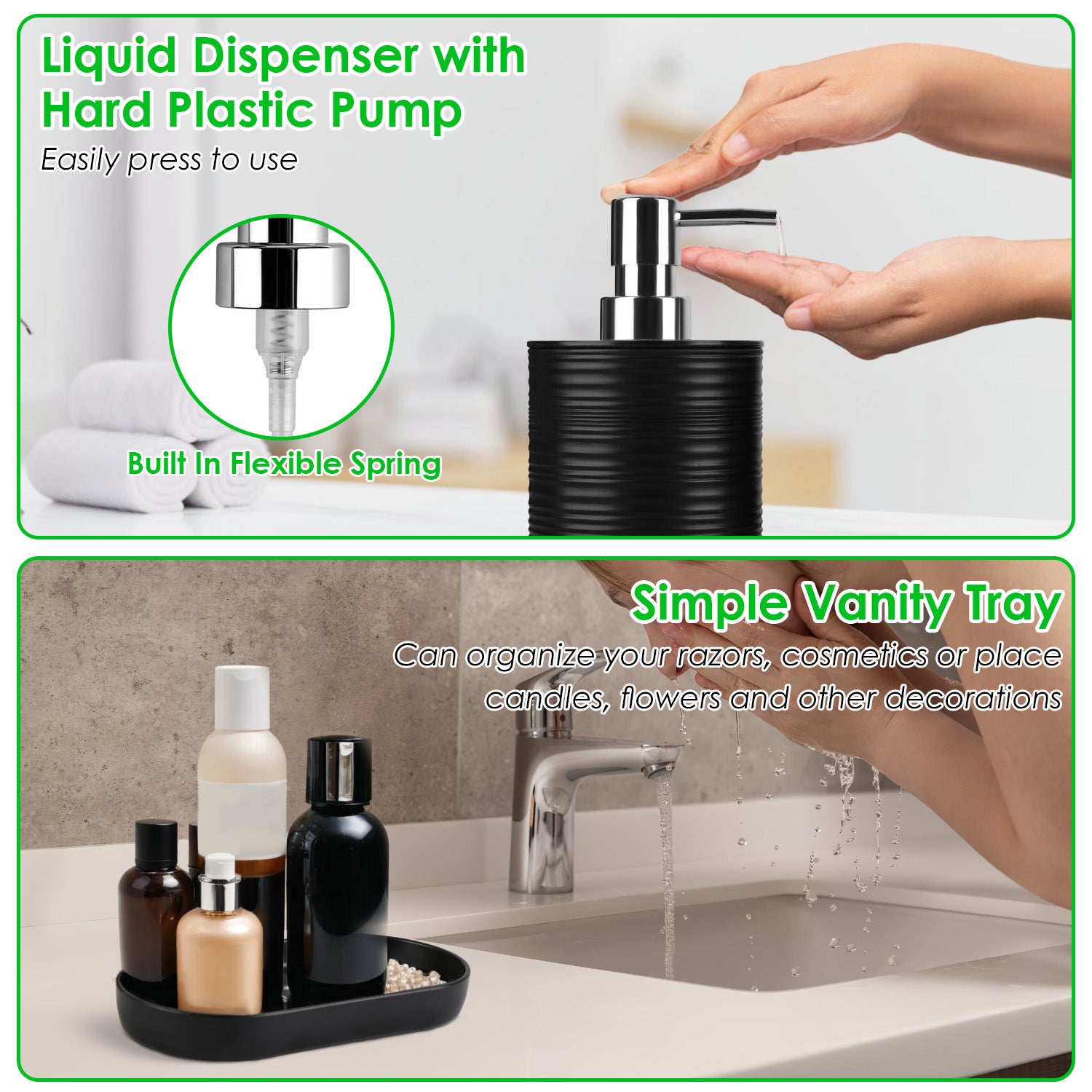 5 Farboptionen -- Set aus 8 Teilen Badezimmerezubehör-Set Badezimmerhalter-Set mit Seifenspender Zahnbürstenhalter Becher Seifenschale Toilettenreinigungsbürste Mülleimer Wattestäbchenhalter Schminktischtablett für Zuhause