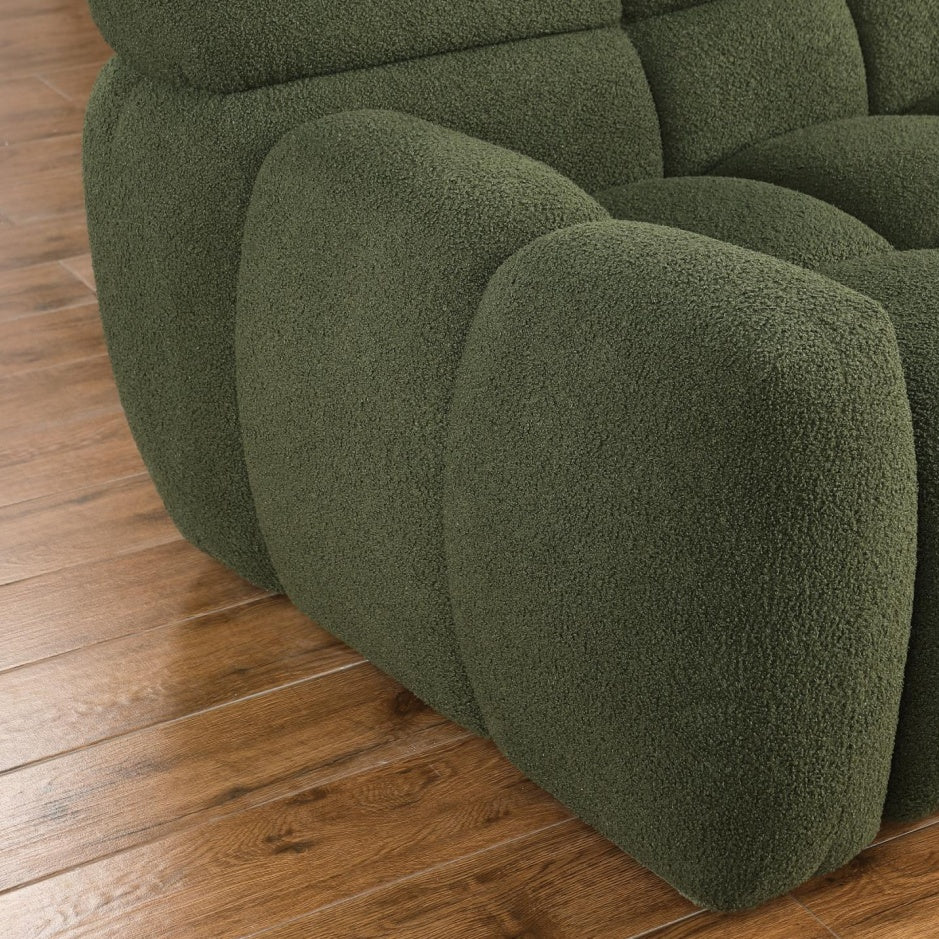 87,4 Länge, 35,83 Zoll Tiefe, menschliche Körperstruktur für US-Amerikaner, Marshmallow-Sofa, Bouclé-Sofa, 3-Sitzer, OLIVGRÜN BOUCLE