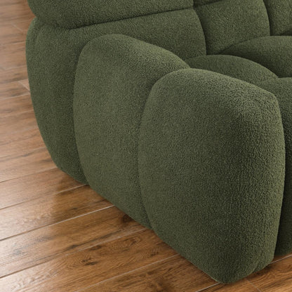 87,4 Länge, 35,83 Zoll Tiefe, menschliche Körperstruktur für US-Amerikaner, Marshmallow-Sofa, Bouclé-Sofa, 3-Sitzer, OLIVGRÜN BOUCLE