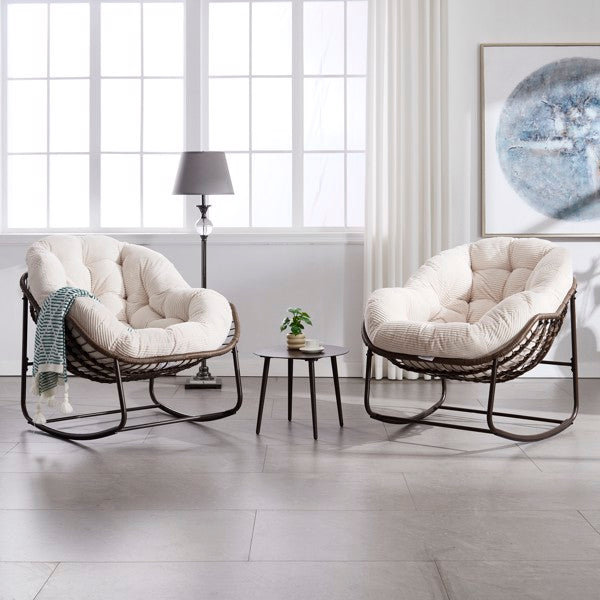 Outdoor-Rattan-Schaukelstuhl, Gepolsterter Kissen-Schaukelstuhl für Terrasse, Wohnzimmer, Patio, Garten, Weiß - Verkauf auf der Temu-Plattform verboten