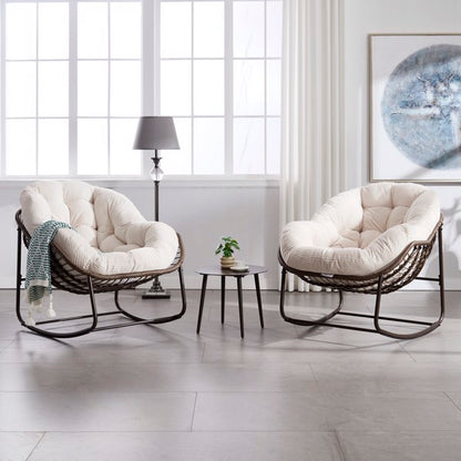 Outdoor-Rattan-Schaukelstuhl, Gepolsterter Kissen-Schaukelstuhl für Terrasse, Wohnzimmer, Patio, Garten, Weiß - Verkauf auf der Temu-Plattform verboten