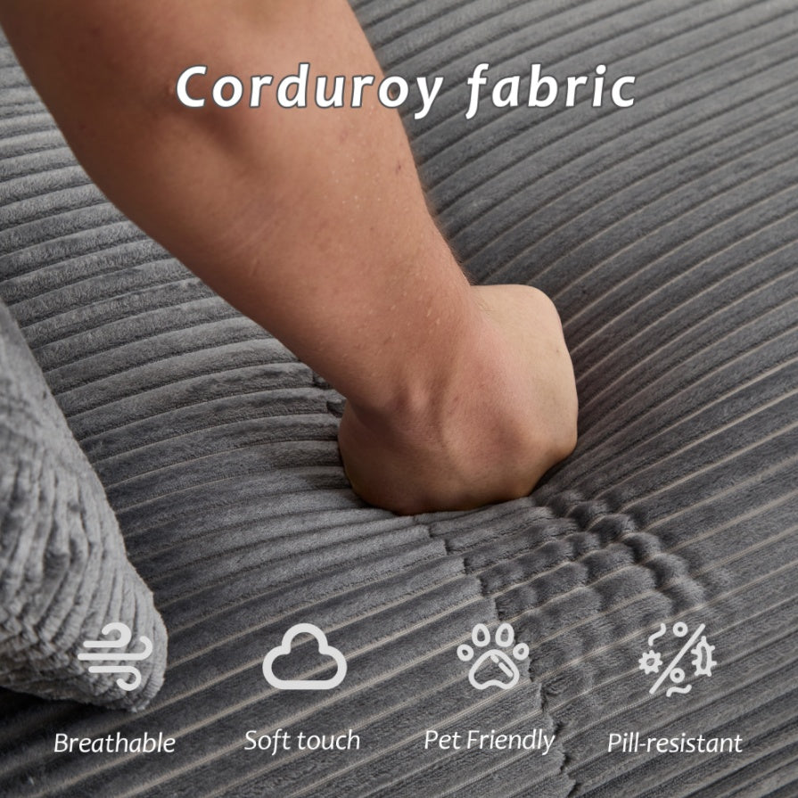 Modern Memory Foam Compressed Sofa,Single Chaise Longue For Living Room,Pet-Friendly Cloud Modular Sectional Sofa,Corduroy Fabric,Movable Ottoman,No Assembly Required,Grey