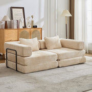 Kompressions-Sofa, Umklappbares Boden-Sofa-Bett mit festem Rahmen, Sessel knochenloses modulares Sektionssofa, keine Montage erforderlich, Chenille-Stoff, für Wohnzimmer und Schlafzimmer, Beige