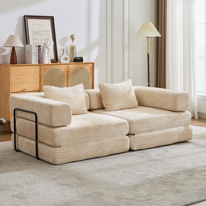 Kompressions-Sofa, Umklappbares Boden-Sofa-Bett mit festem Rahmen, Sessel knochenloses modulares Sektionssofa, keine Montage erforderlich, Chenille-Stoff, für Wohnzimmer und Schlafzimmer, Beige
