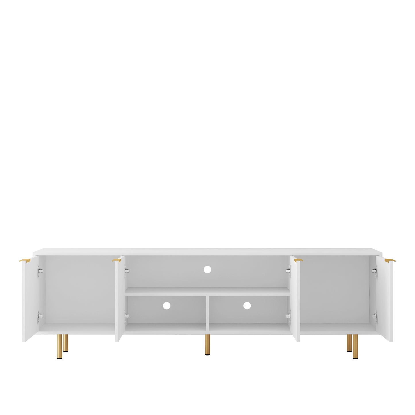 Weißes modernes TV-Ständer Fluted T, Entertainment-Center mit Stauraumtüren, TV-Konsole Medienschrank, für 55-Zoll-TV, Wohnzimmer
