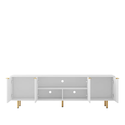 Weißes modernes TV-Ständer Fluted T, Entertainment-Center mit Stauraumtüren, TV-Konsole Medienschrank, für 55-Zoll-TV, Wohnzimmer