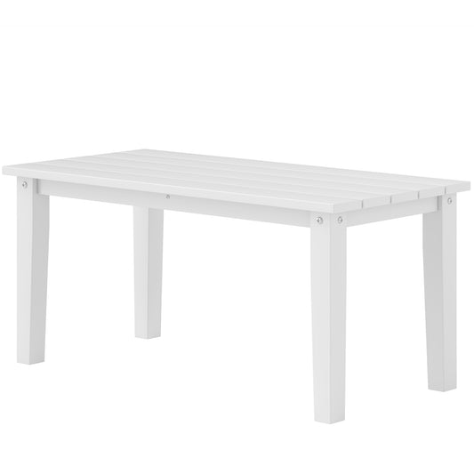 Rechteckiger Außentisch für Kaffee, HDPE Allwetter-Außentisch für Terrasse mit Lamellenoberfläche für Garten, Balkon, Weiß
