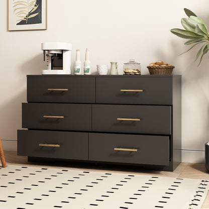 Schwarze große Kommode mit 6 Schubladen und goldenem Griff