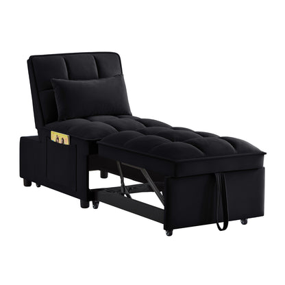 4-in-1 Multifunktions-Einzelsofa-Bett mit Stauraumtaschen, Gepolstertes Einzel-Auszug-Sofa-Bett mit verstellbarer