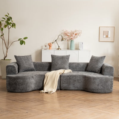 Moderner Stil-Gekrümmtes Sofa, Weiches Samtstoff-Sofa mit 3 Kissen, Wohnzimmer Milchweiß Ultra-Glatter Gekrümmter Stoffsofa