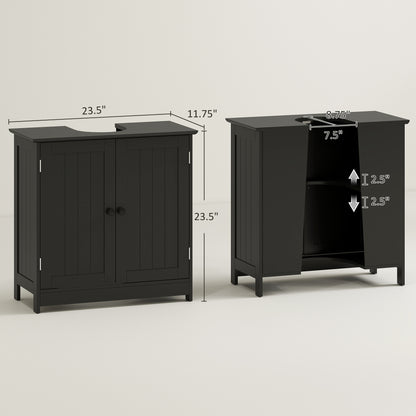 Unterwaschbecken-Badregal, Sockel-Waschbecken-Schrank mit 2 Türen, Regal und U-Form, Schwarz