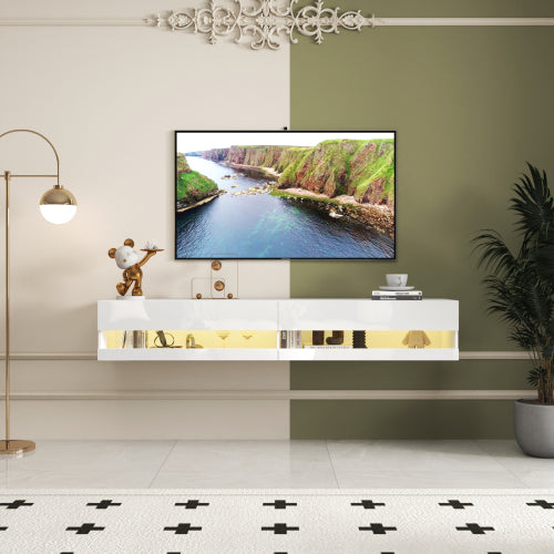 Wall Mounted TV Stand LED Charging Station Living Room