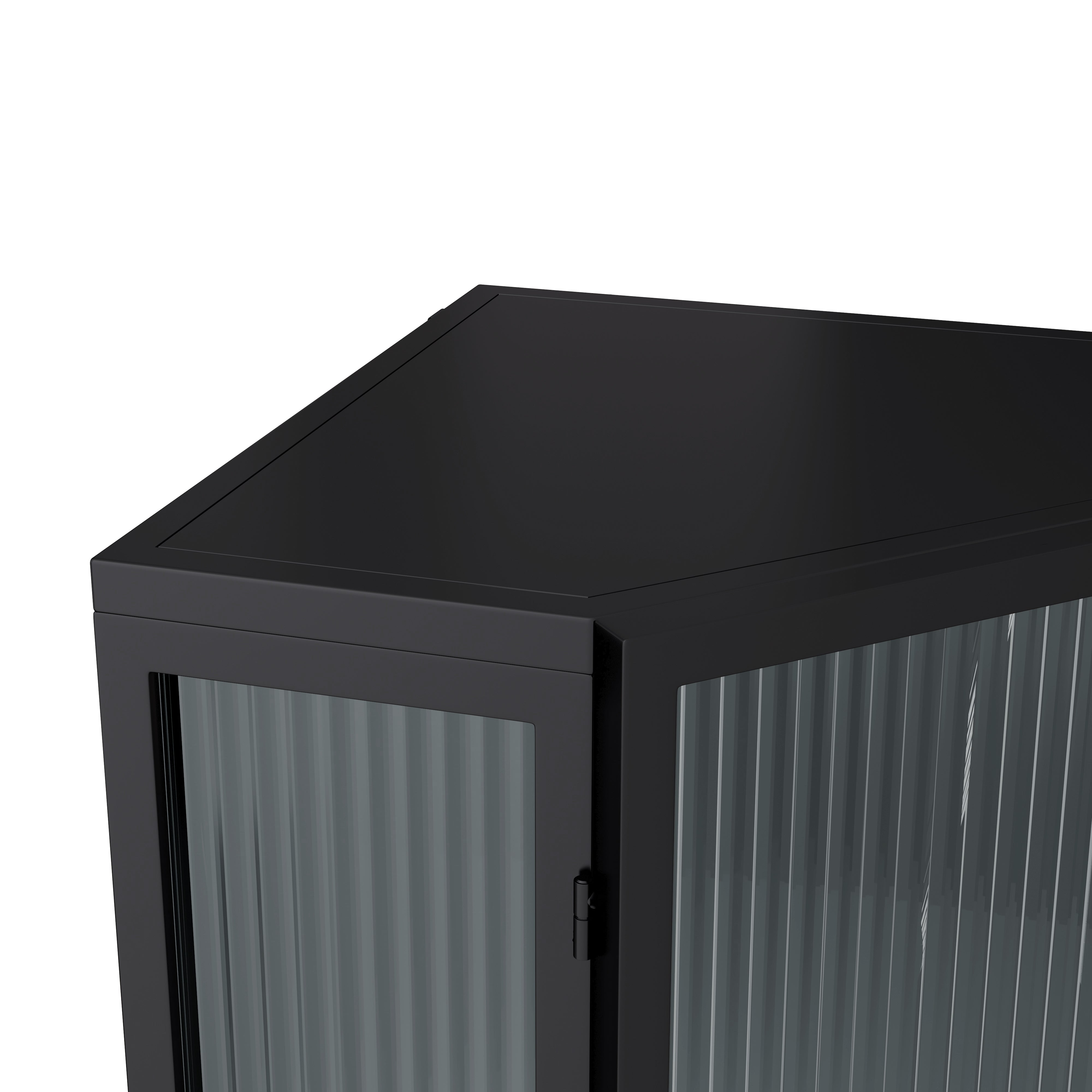 22,25'' Eckschrank für den Boden, Drei Etagen mit gehärteten Glastüren und Stauraumregalen für Badezimmer, Wohnzimmer und Schlafzimmer, schwarz