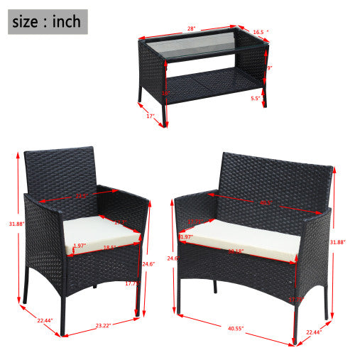 4er-PC-Rattan-Patio-Möbel-Set für den Außenbereich mit gepolsterten Sitzen Korbsofa Beige Polster