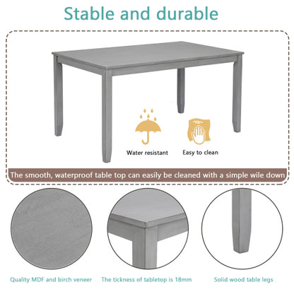 6-teiliges Küchen-Esszimmer-Set, rechteckiger Holztisch mit 4 gepolsterten Stühlen und einer Bank, Esstisch-Set für 6 Personen, Wohnzimmer, Hausbar und Küche, Grau