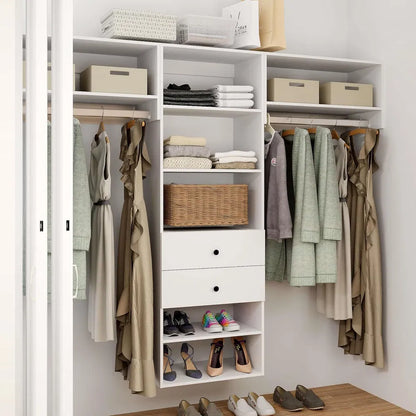Schrankorganisationssystem, 71"H Einbauschrank-System mit Schubladen, Holz-Armoire-Garderobenschrank mit Regalen, DIY-Holzschrank-System mit wandmontierten Schrankregalen (87"B x 16"T x 71"H)