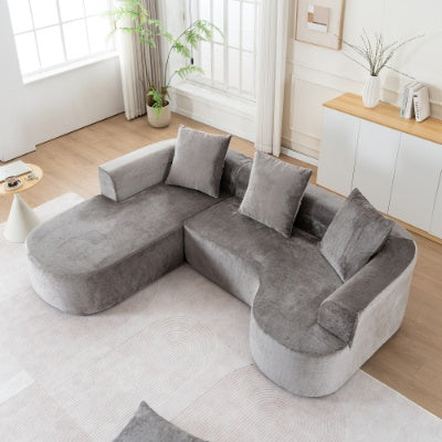 Modular Sectional Sofa With L-Shape Chaise,Cloud Sectional Modern Sleeper Couch With Deep Seat,Sponge Compression Sofas No Assembly Required   Grey-Corduroy Fabric
