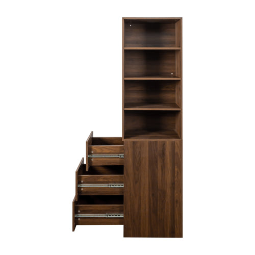 70,87 H Display-Schrankschrank, 4-stufiges Regal, 3 seitliche Schubladen, moderner hölzerner hoher Bücherregal-Bücherschrank für Wohnzimmer und Home-Office