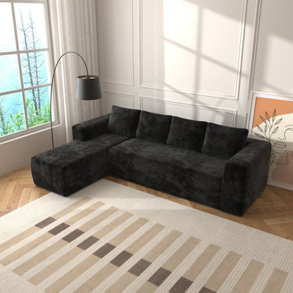 Cloud-Sofagarnitur mit L-förmiger Chaise, Moderne modulare Sitzbank mit tiefer Sitzfläche, Bezogene Sofas mit rechtsgerichteter Chaise für Wohnzimmer und Schlafzimmer, Keine Montage erforderlich, Schwarzer Plüsch-Cordstoff