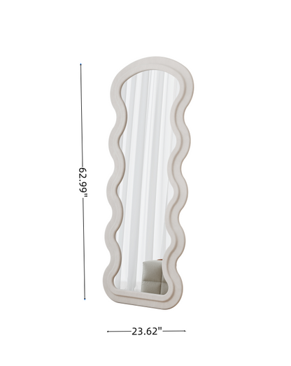 Flanell-Wandspiegel in Wellenform, volle Länge, Bodenspiegel für Schlafzimmer und Wohnzimmer, hängend oder an die Wand gelehnt, weiß