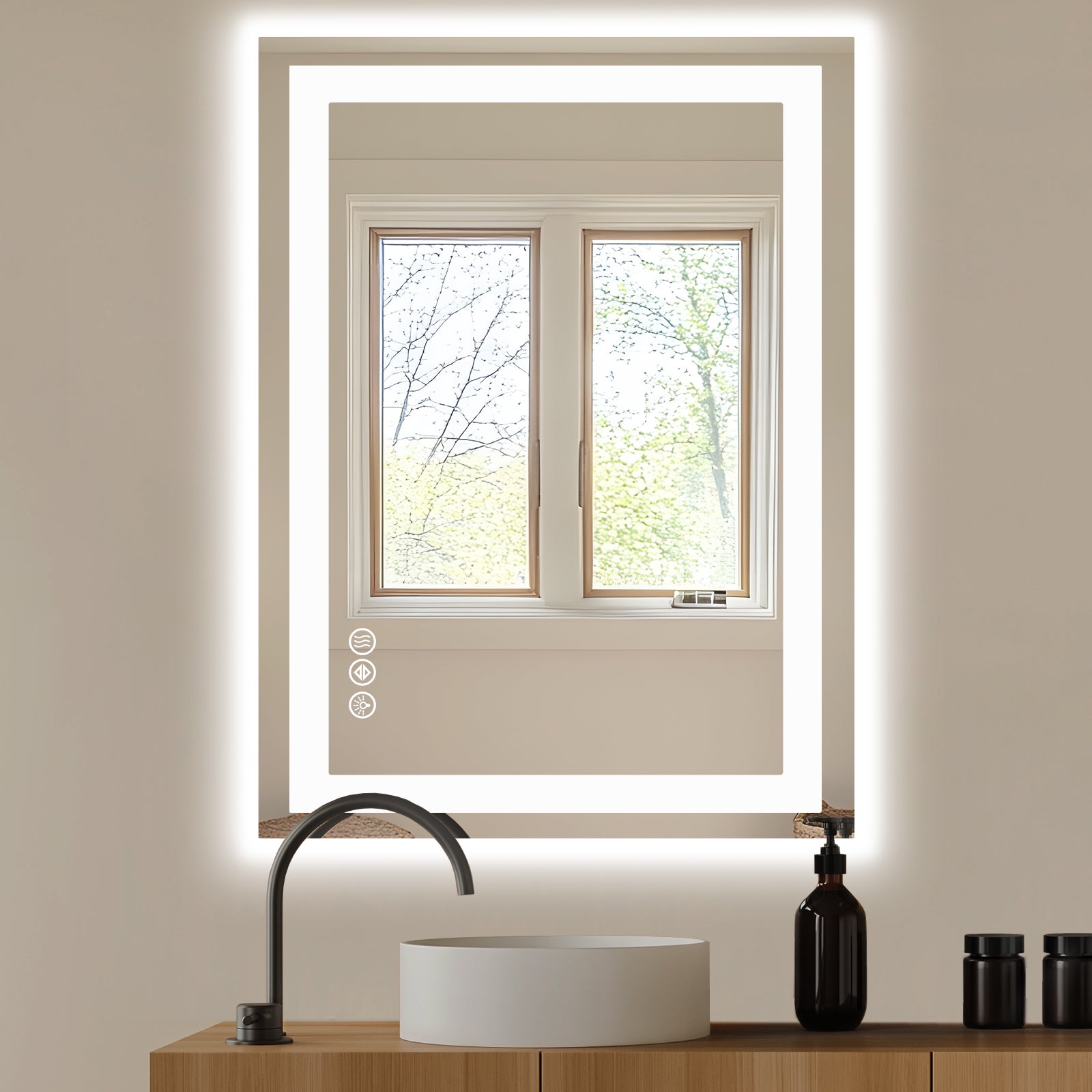 LED Anti-Fog Bathroom Mirror 28x36 Three Modes