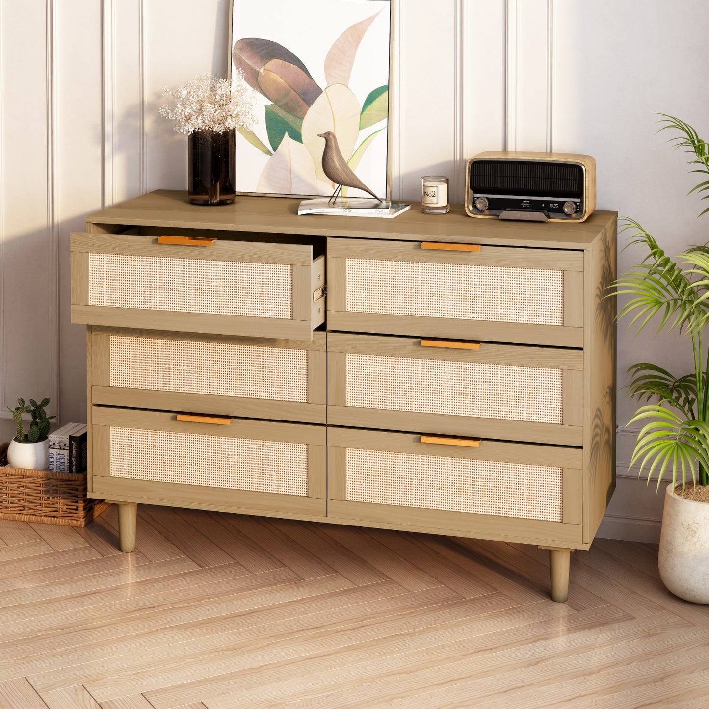 6-Schubladen-Rattan-Kommode Rattan-Schublade, Schlafzimmer, Wohnzimmer
