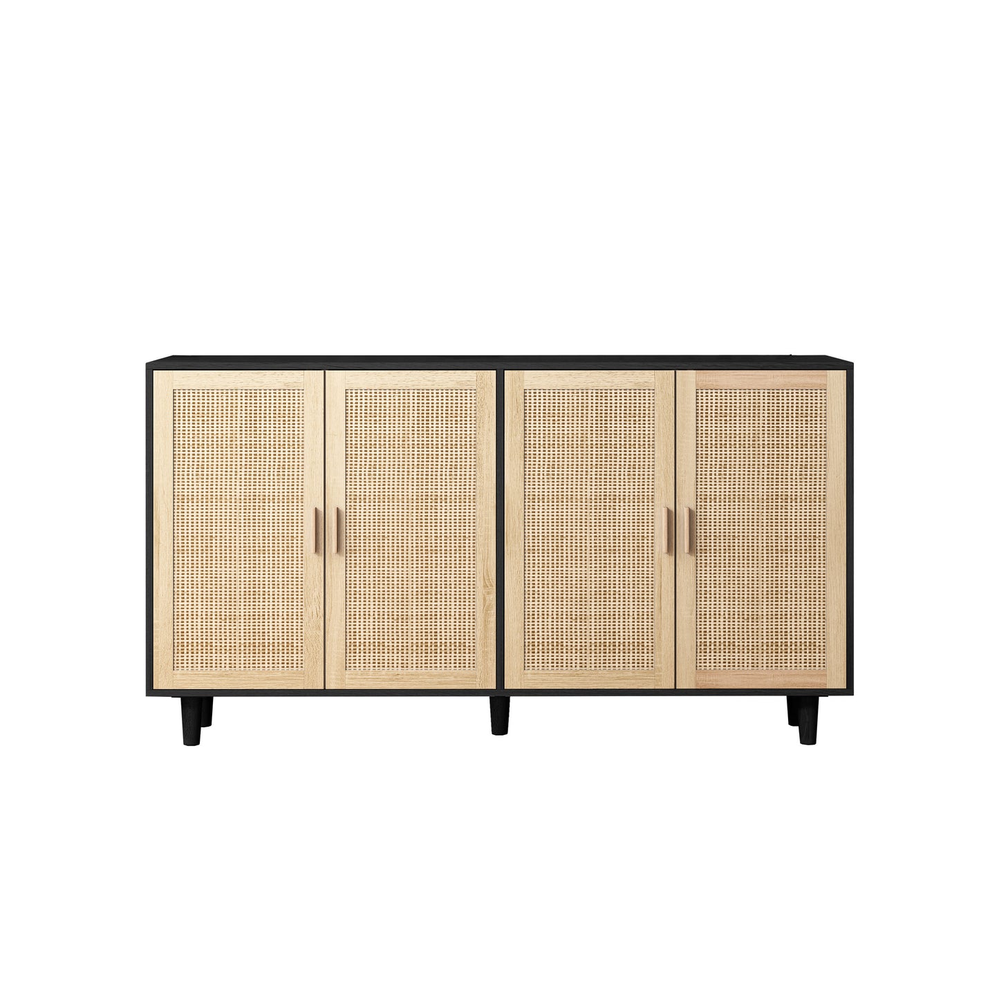 62,20 Elegantes und funktionales 4-Türenschrank aus Rattan für dekorative Aufbewahrung, für Schlafzimmer, Wohnzimmer, Büro, einfache Montage, Schwarz