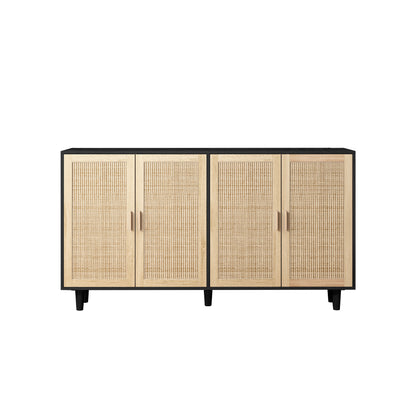 62,20 Elegantes und funktionales 4-Türenschrank aus Rattan für dekorative Aufbewahrung, für Schlafzimmer, Wohnzimmer, Büro, einfache Montage, Schwarz
