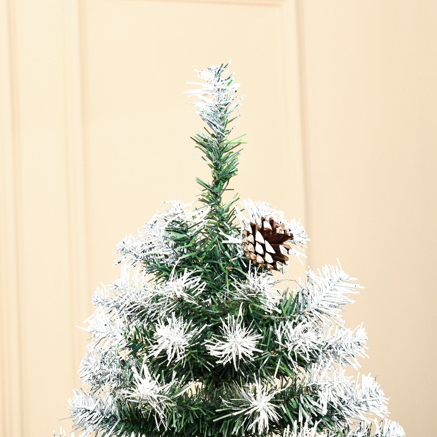 HOMCOM 1,8 m hoher, unbeleuchteter, schneebedeckter voller Fichten-Kunstweihnachtsbaum mit realistischen Ästen, 61 Zapfen und 800 Spitzen