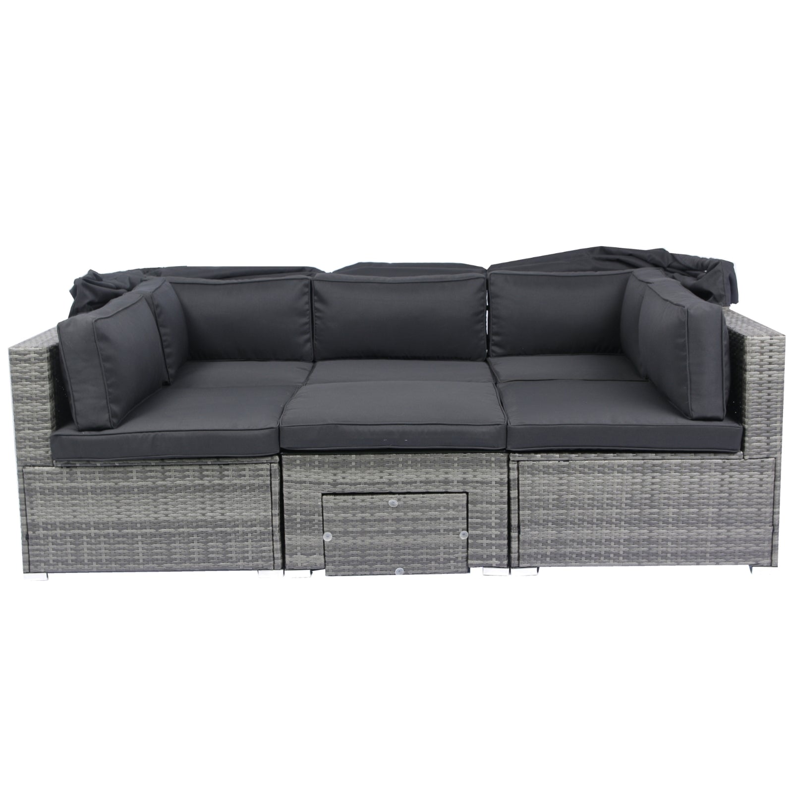 Wicker Rattan Sectional Sofa Retractable Canopy Outdoor