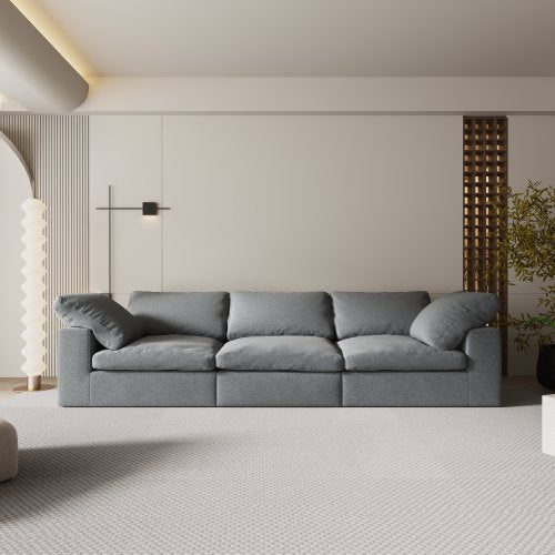 F-Concept Chenille-Stoff bezogenes Sofa, Überdimensioniertes bequemes Wolken-3-Sitzer-Sofa-Couch, Doppelt gepolstertes Kissen für das Wohnzimmer, Grau