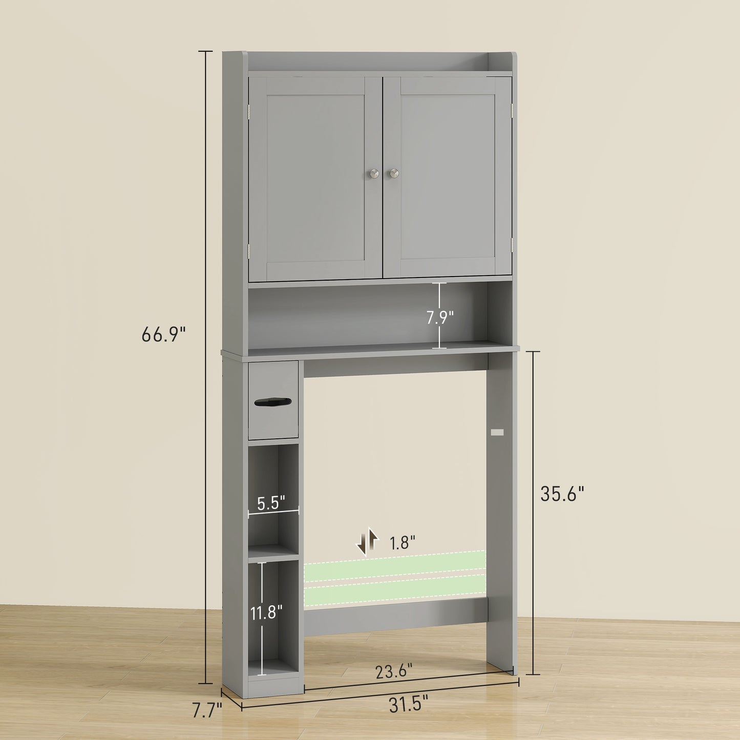 Moderne Aufbewahrungsschrank über der Toilette mit 2 Türen