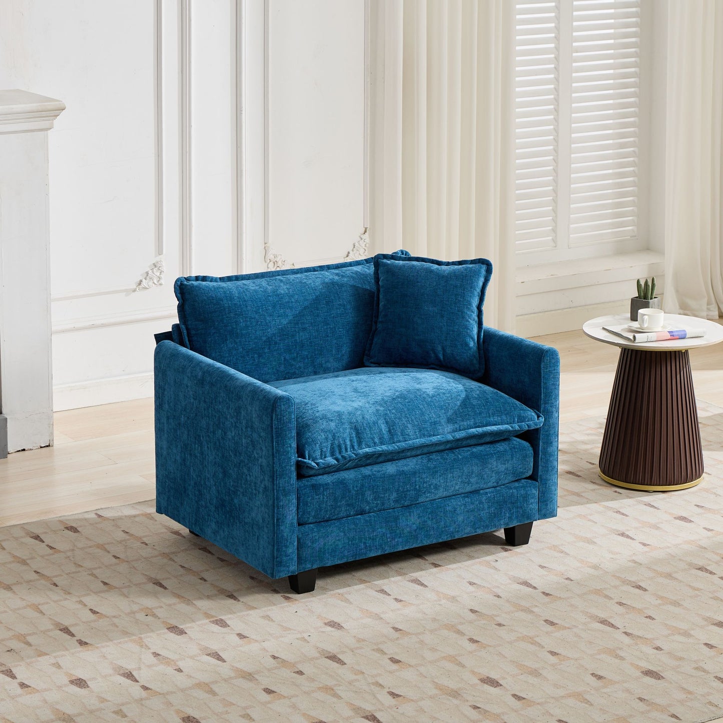 Cloud-Sofa Einzelsitz Armlehnen nicht enthalten, modernes Ecksofa, für Wohnzimmer, Schlafzimmer und Wohnung, bequeme zweischichtige gepolsterte Sitzkissen, atmungsaktiver Chenille-Stoff, Blau
