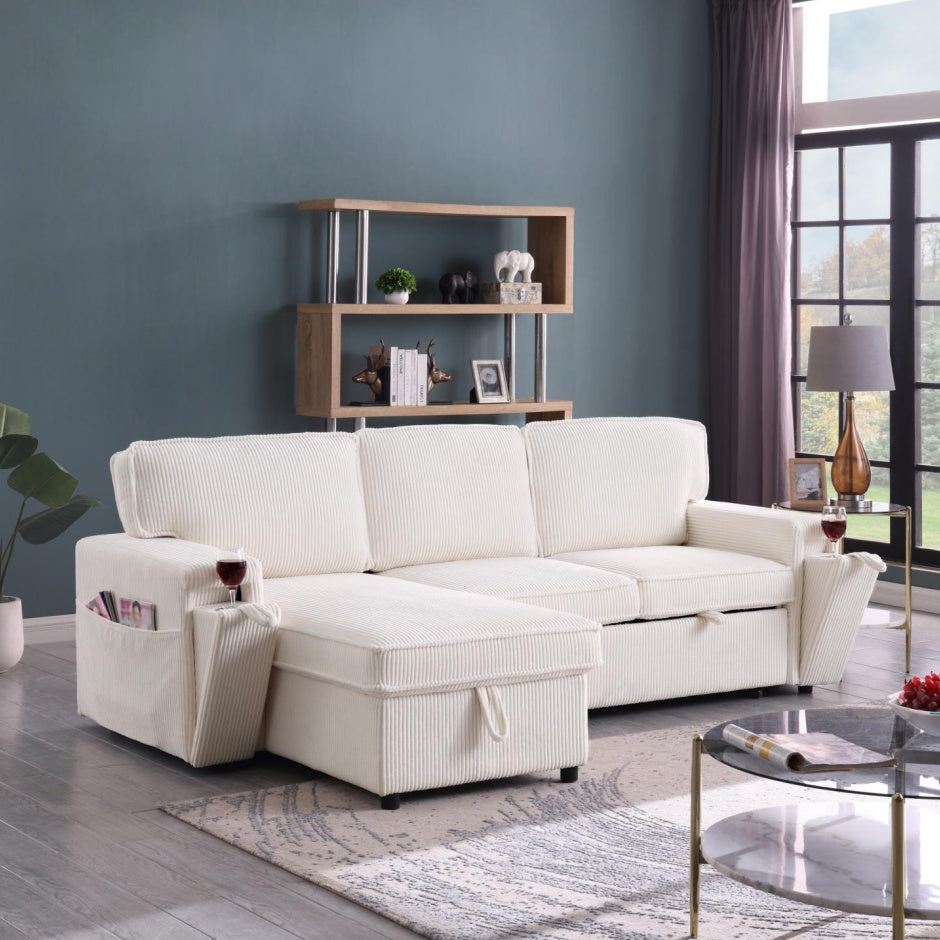 Beige Chenille Sectional Sofa